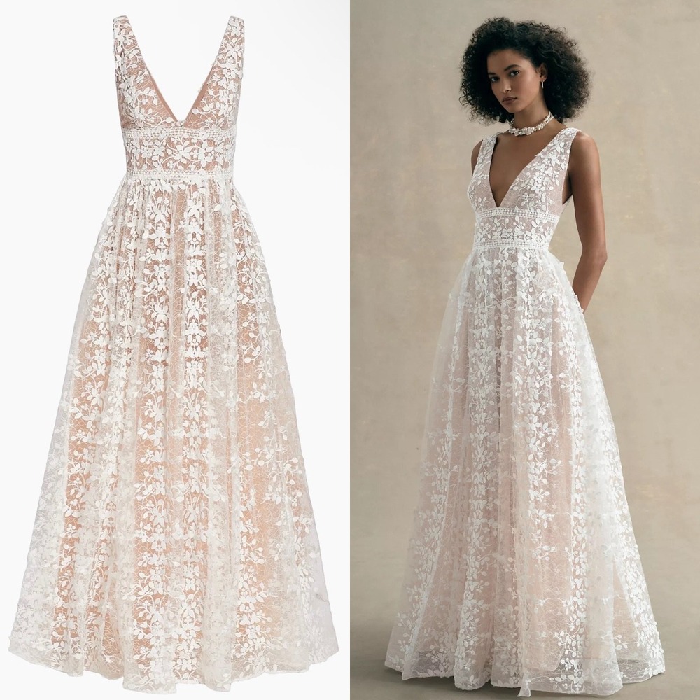 NWT BRONX AND BANCO White Nude Megan Lace Maxi Dress‎ $690 - Size US 4 / Small